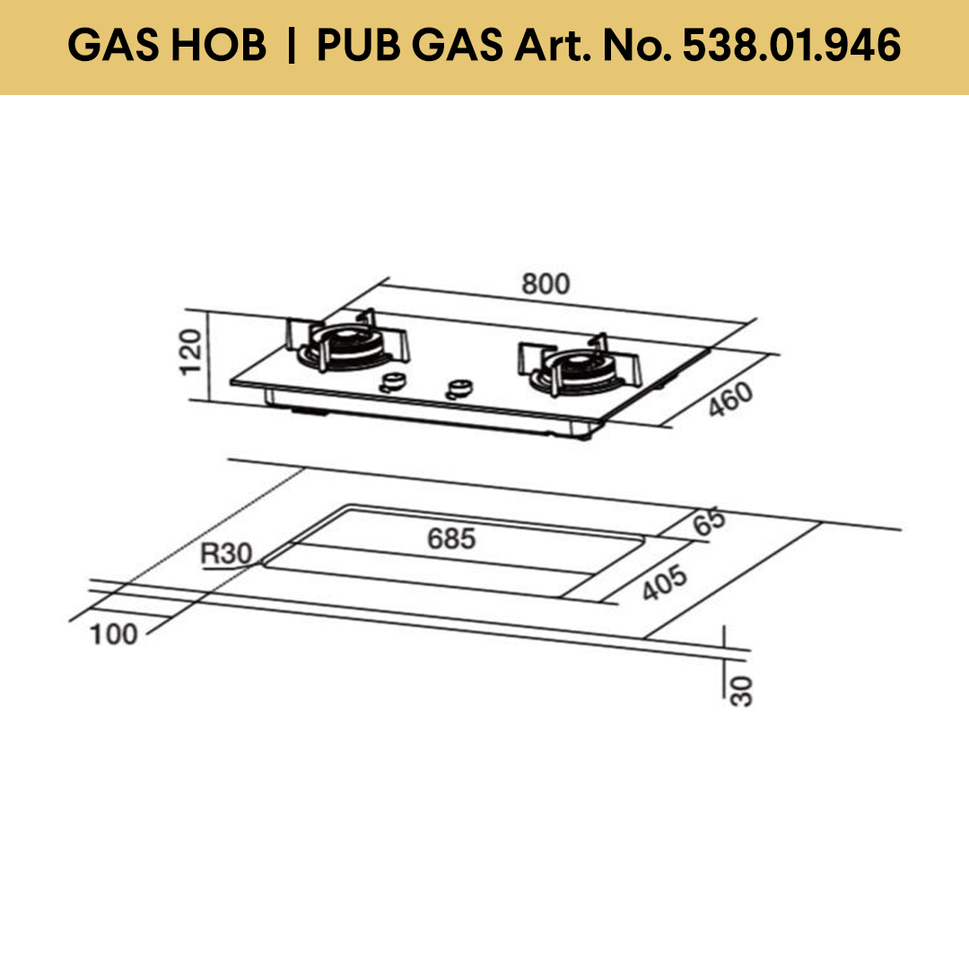 2 Burner Bevelled Edge Gas Hob Sketch 2-Burner-Bevelled-Edge-Gas-Hob-Sketch