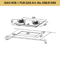 2 Burner Bevelled Edge Gas Hob Sketch 2 Burner Bevelled Edge Gas Hob Sketch